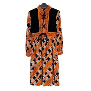 OSCAR DE LA RENTA BOUTIQUE Women's Size 8 Black Orange Suede VINTAGE Midi Dress